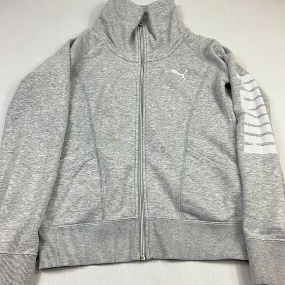 Puma Womens Gray Sporty Funnel Neck Full Zip Sweatshirt Jacket Long Sleeve Small - Picture 2 of 12